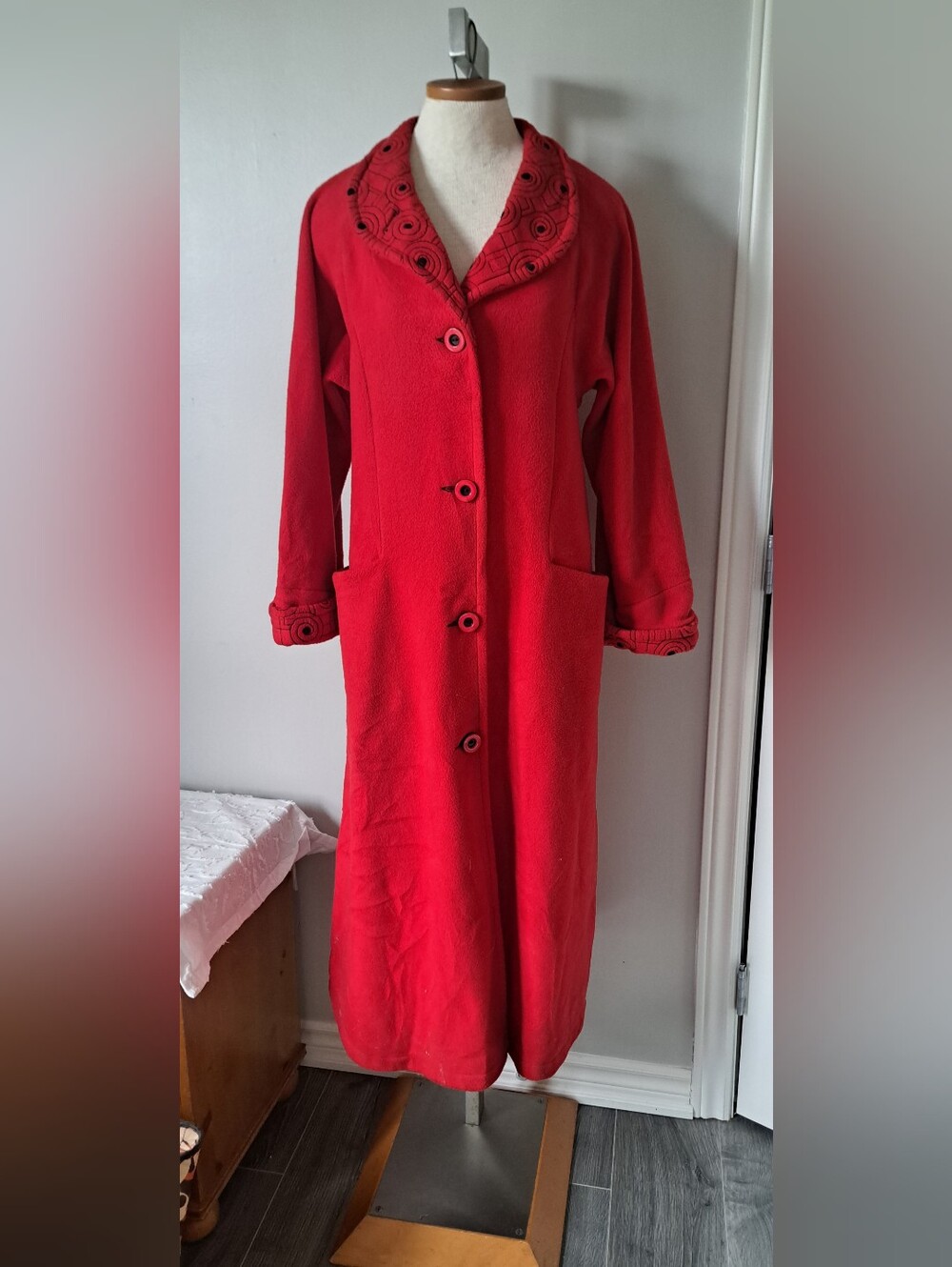 VTG MARALYCE FERREE wearable art maxi coat shawl collar Boho Lagenlook fleece S